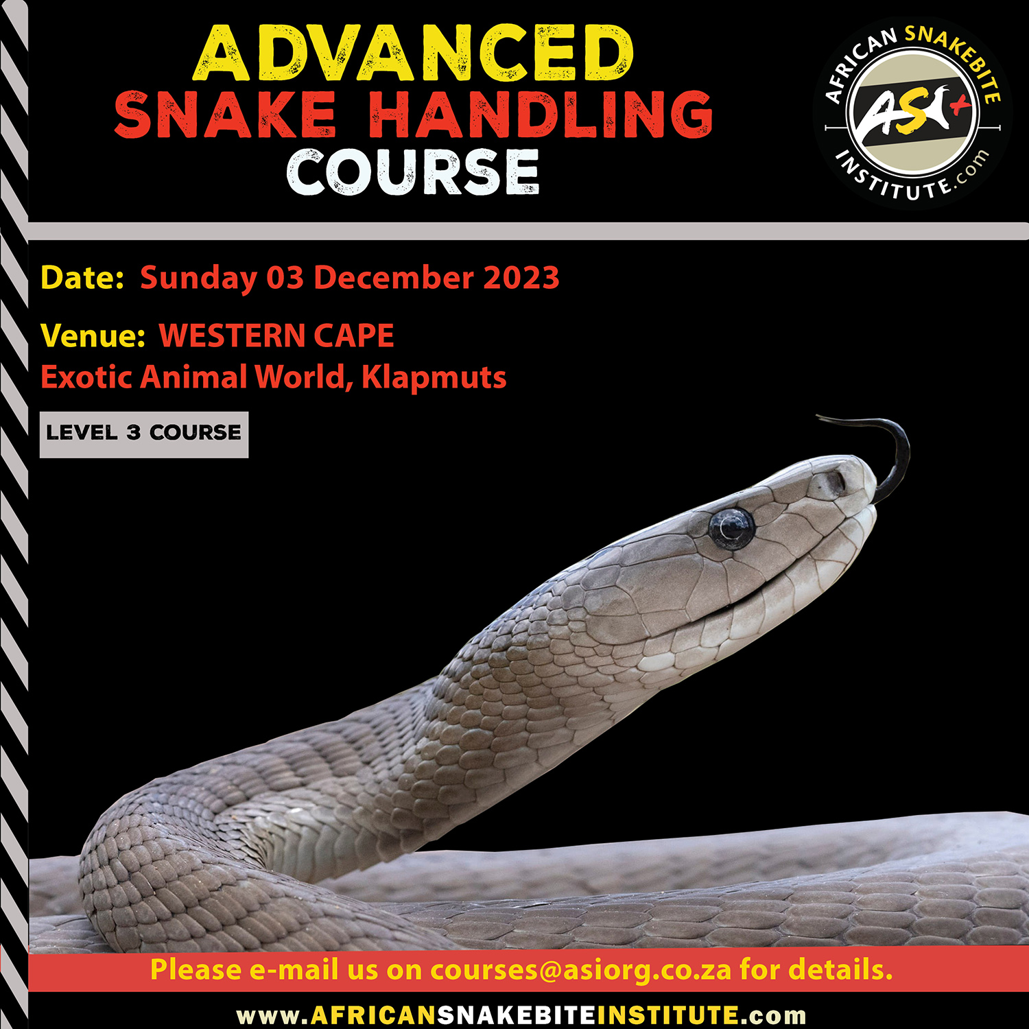 Advanced Venomous Snake Handling (Western Cape) 20231203