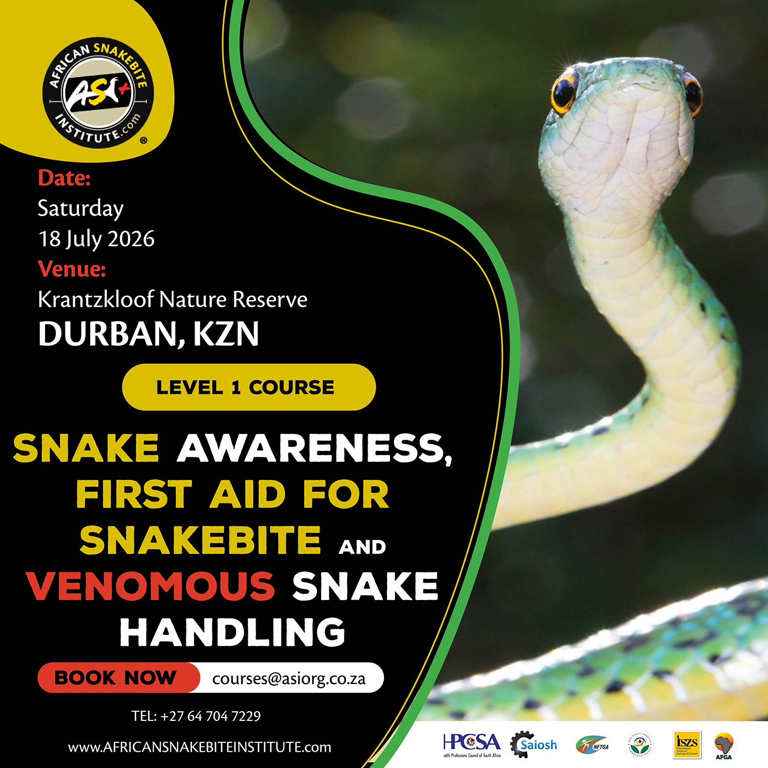 Snake Awareness & Venomous Snake Handling (Durban) - 2026-07-18